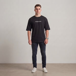 Black Ferrari drop shoulder T-shirt with Ferrari text on front with Ferrari text on front l AH Urban Wear