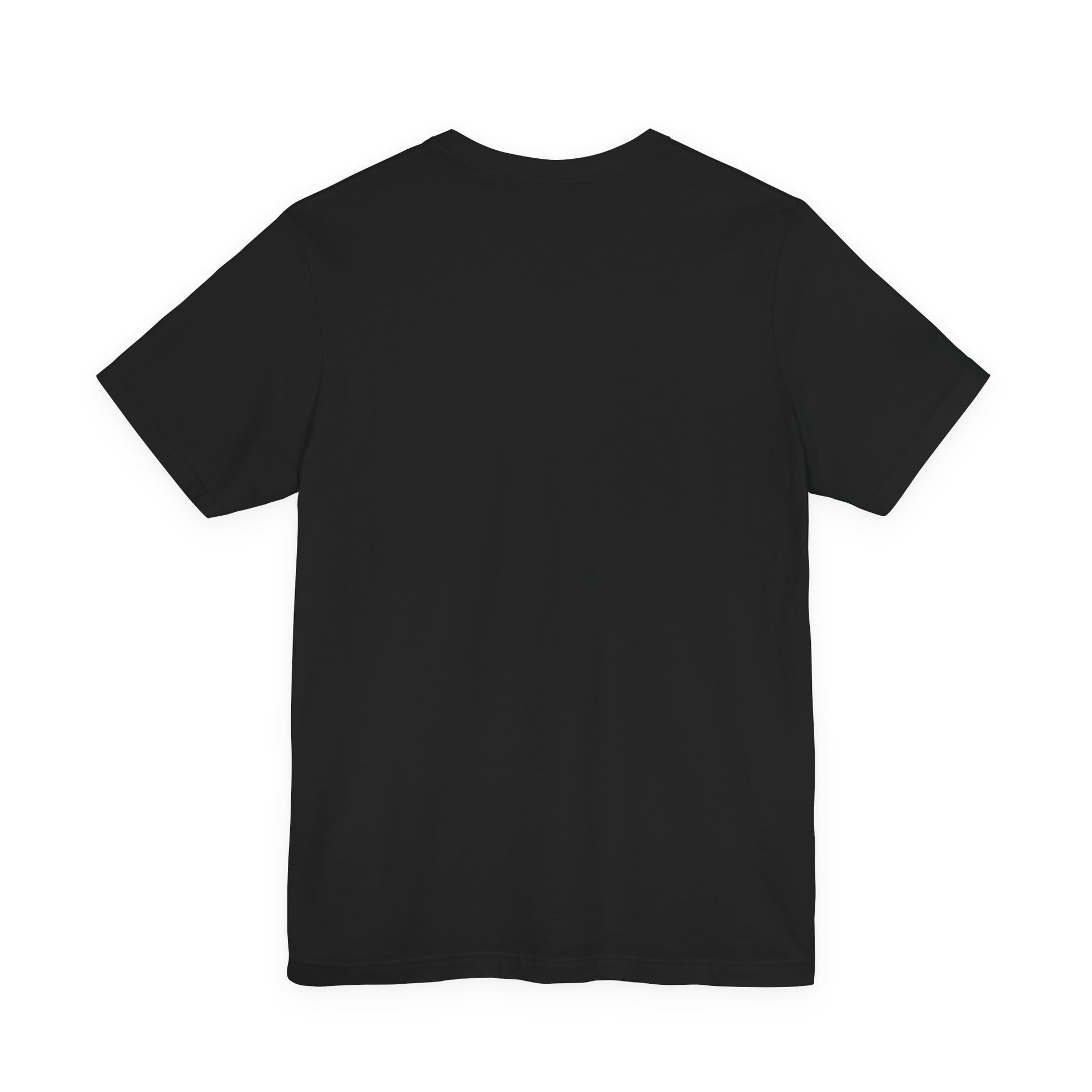 A plain black short-sleeve crewneck t-shirt shown from the back, laid flat against a solid white background | AH Urban Wear PK