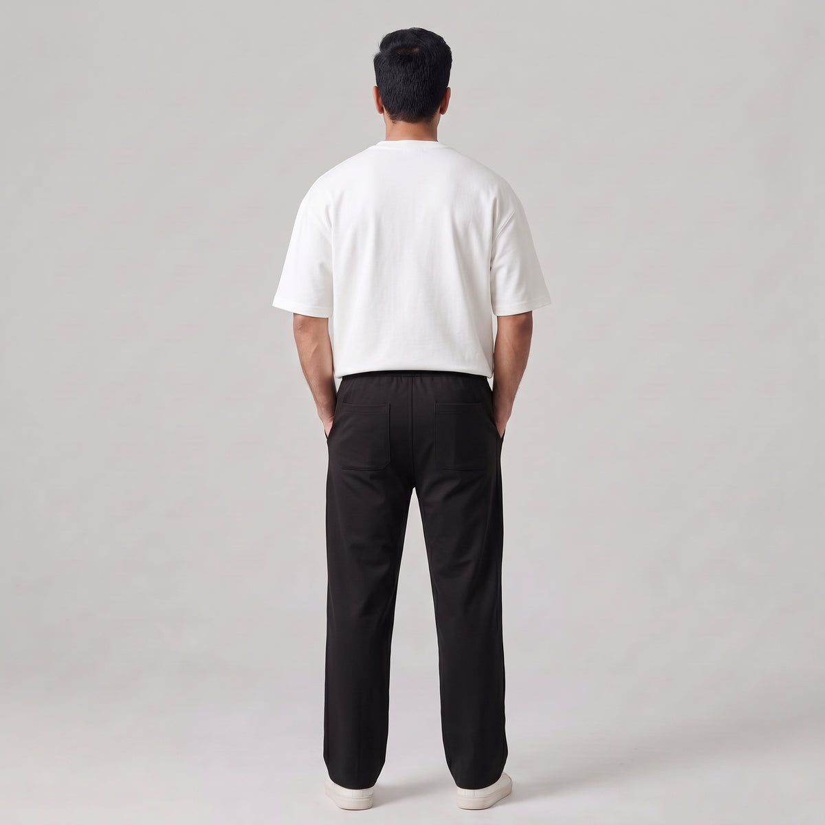Men's black baggy trousers back view with relaxed casual fit l AH Urban Wear
