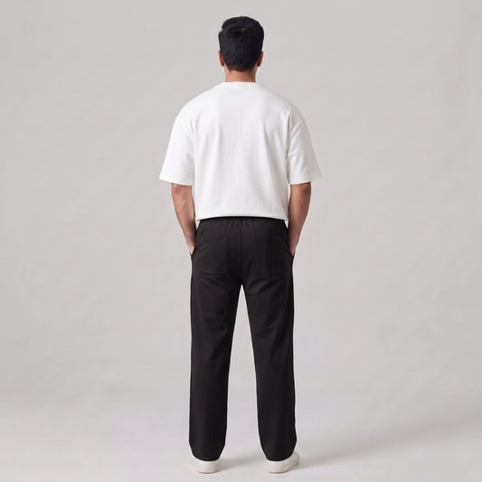 Men's black baggy trousers back view with relaxed casual fit l AH Urban Wear