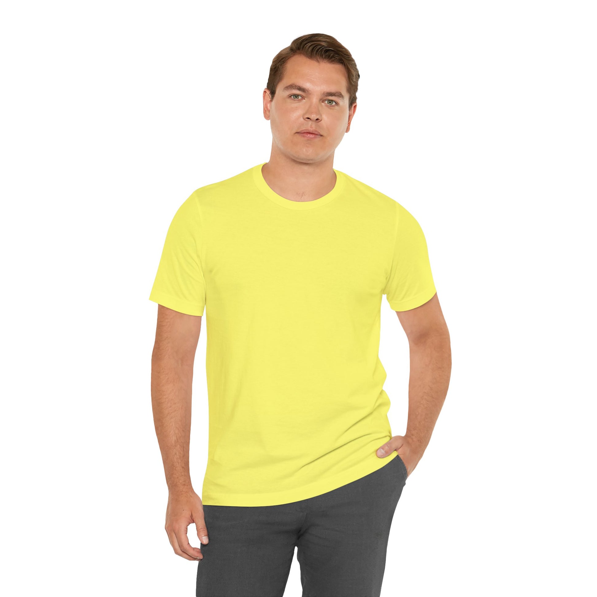 Man wearing a plain yellow t-shirt on a white background | AH Urban Wear PK