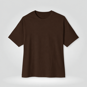 A mens plain drop shoulder t-shirt in a warm dark brown, shown against a light gray studio background | AH Urban Wear