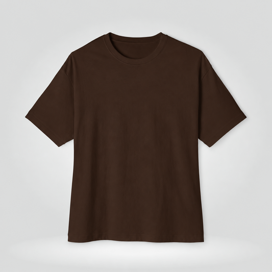 A mens plain drop shoulder t-shirt in a warm dark brown, shown against a light gray studio background | AH Urban Wear