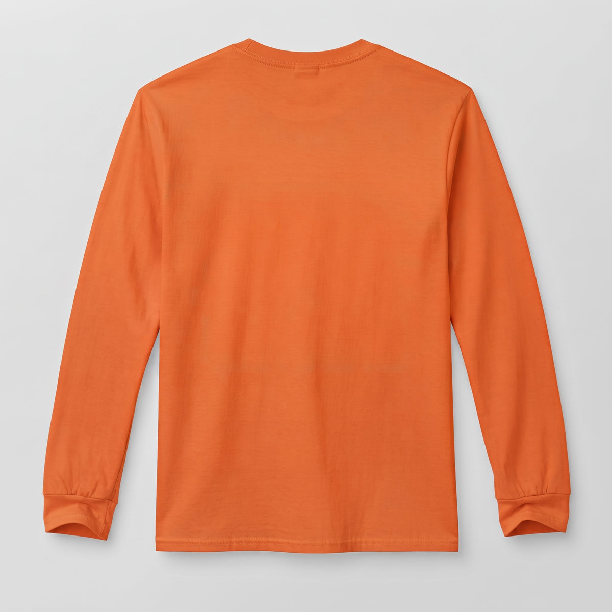 An orange long-sleeve crewneck t-shirt shown from the back, laid flat against a light gray background l AH Urban Wear