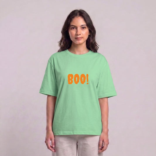 Women's mint green Boo! drop shoulder T-shirt with front graphic l AH Urban Wear