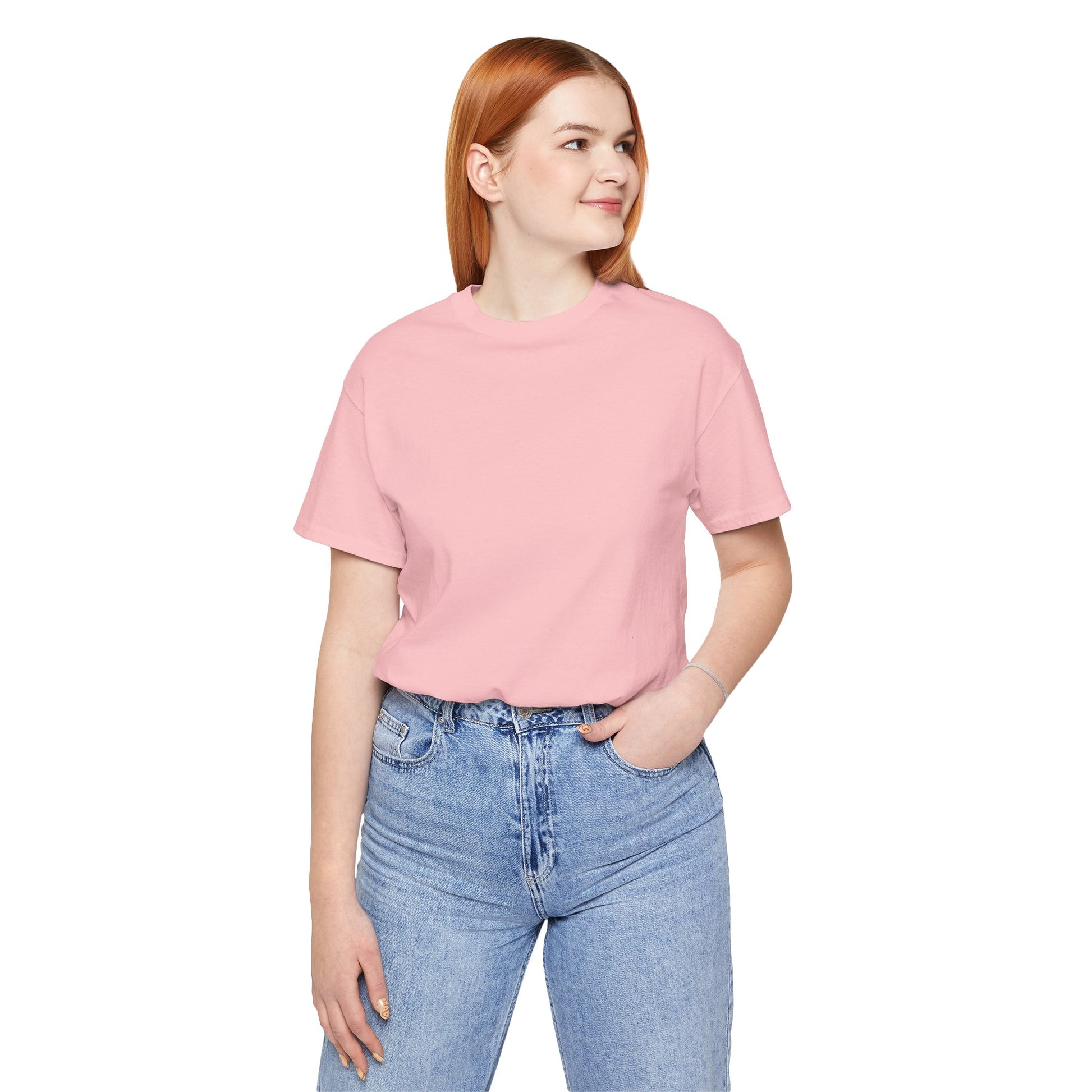 women wearing a plain pink t-shirt and blue jeans on a white background | AH Urban Wear PK