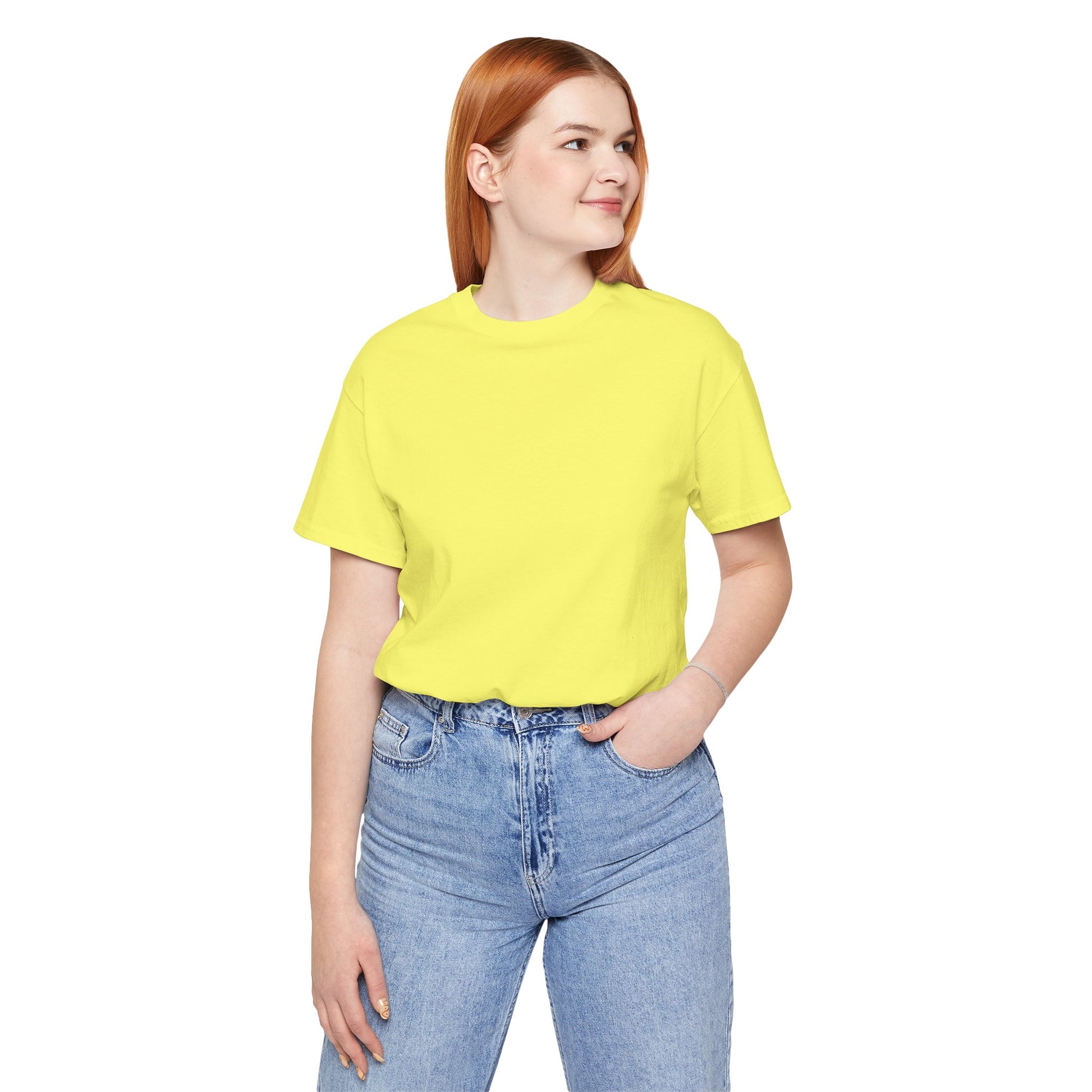 Women wearing a yellow t-shirt and blue jeans on a white background | AH Urban Wear PK